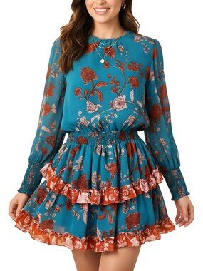MISA Los Angeles Camila Dress Talitha Paisley Teal Pink XS NWT